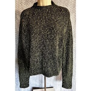 Lululemon Sweater Women Size 6 Cotton Cashmere Mock Green Black Rib Knit Cropped